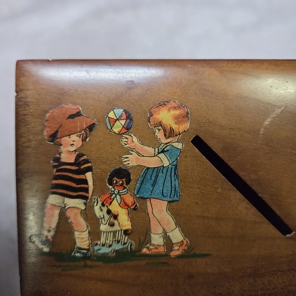Vintage Wooden Keepsake Box Dutch Children Folk Art Trinket Money Souvenir Box